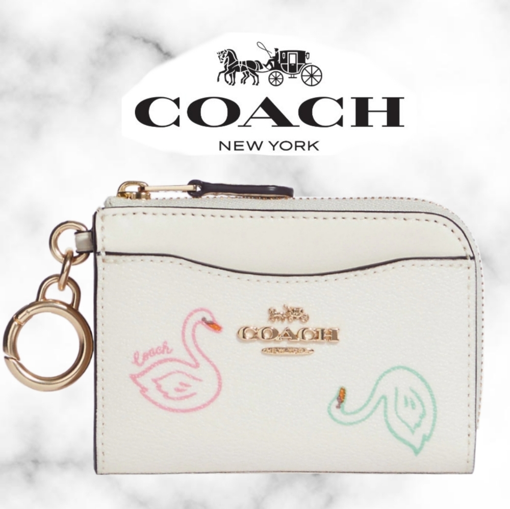 Coach L Zip Card Case With Swan Print
